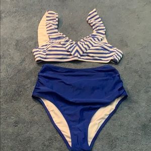 Blue Striped High Waisted Bikini